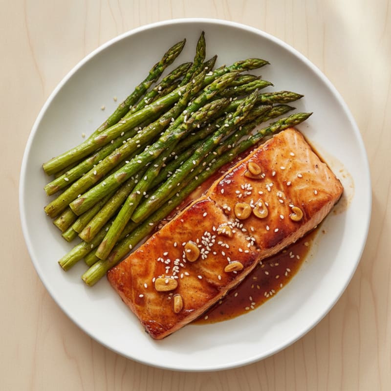 Pan-Seared Teriyaki Salmon with Roasted Asparagus