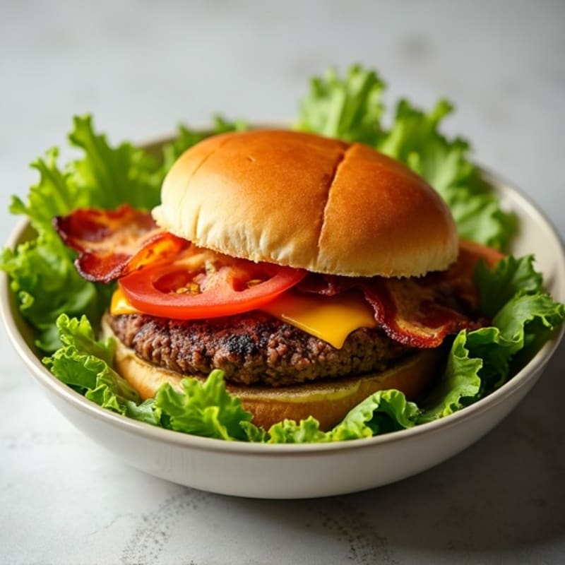 Lean Beef Burger Bowl with Crispy Bacon, Melted Cheddar, and Fresh Greens