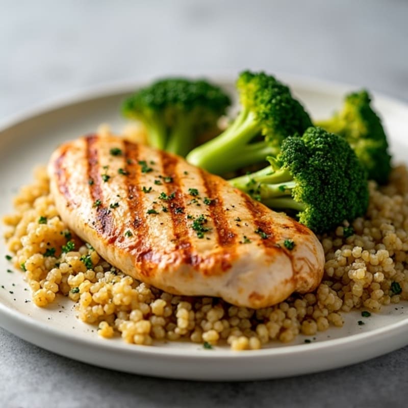 Grilled Chicken Breast with Roasted Broccoli and Quinoa