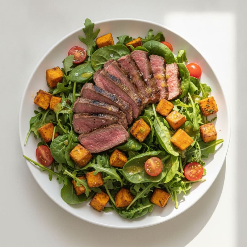 Grilled Steak Salad with Roasted Sweet Potatoes and Lemon Vinaigrette
