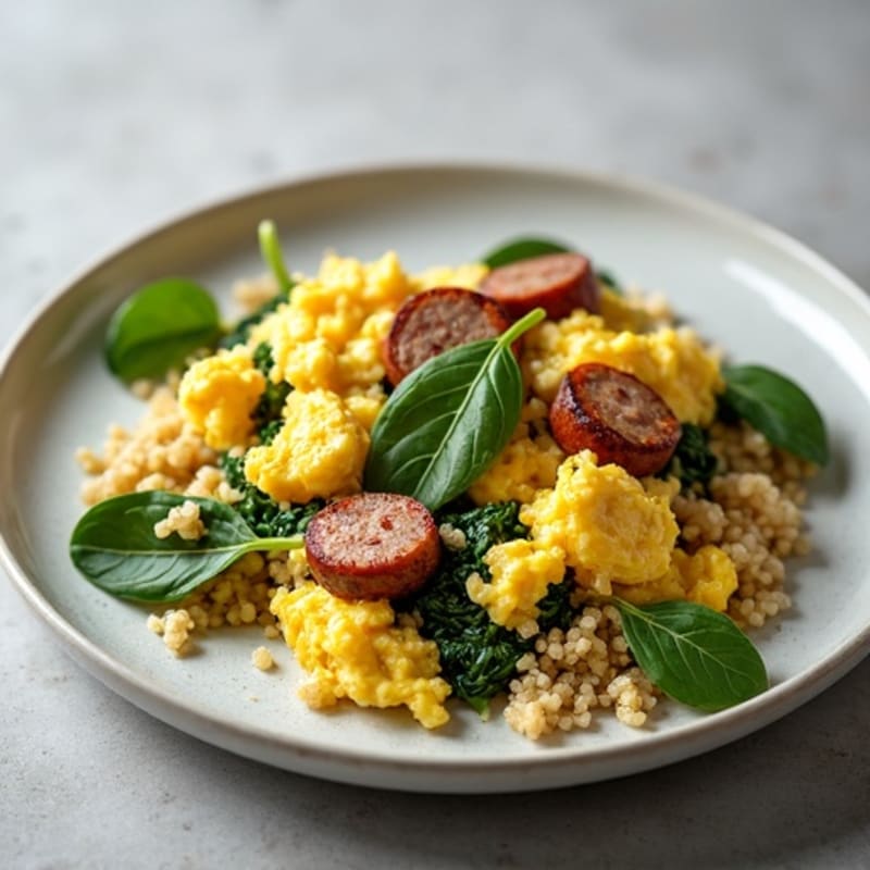 Egg White Scramble with Turkey Sausage, Spinach & Quinoa