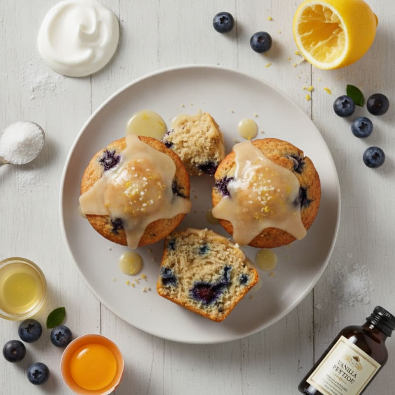 Blueberry Protein Muffins with Lemon Glaze