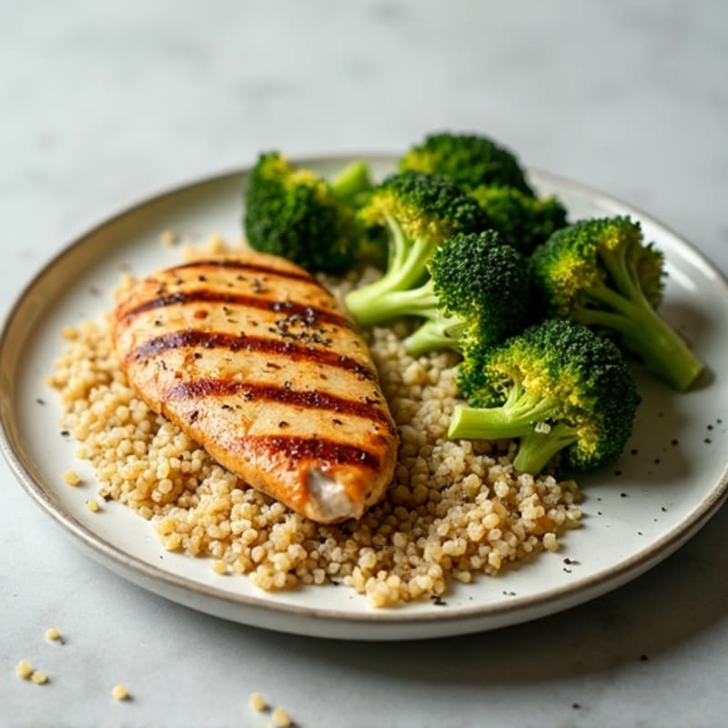 Grilled Chicken Breast with Roasted Broccoli and Quinoa