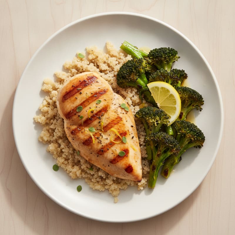 Grilled Chicken Breast with Quinoa and Roasted Broccoli