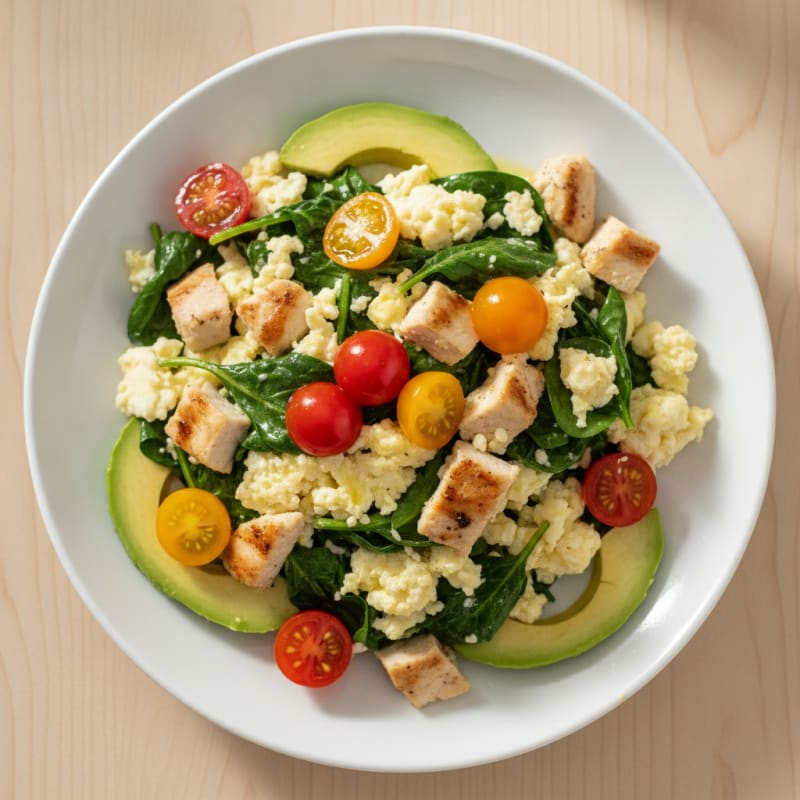 Egg White Spinach Scramble with Cherry Tomatoes