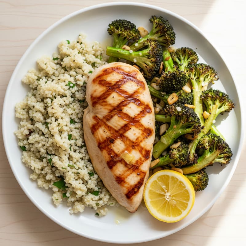 Grilled Chicken Breast with Quinoa and Roasted Broccoli