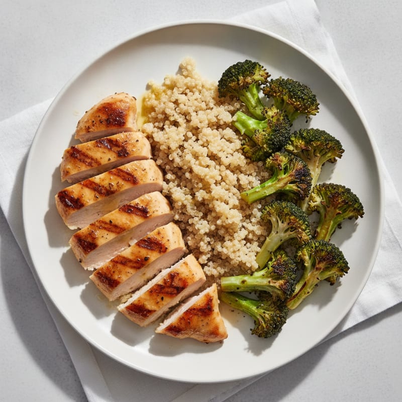Grilled Chicken Breast with Quinoa and Roasted Broccoli