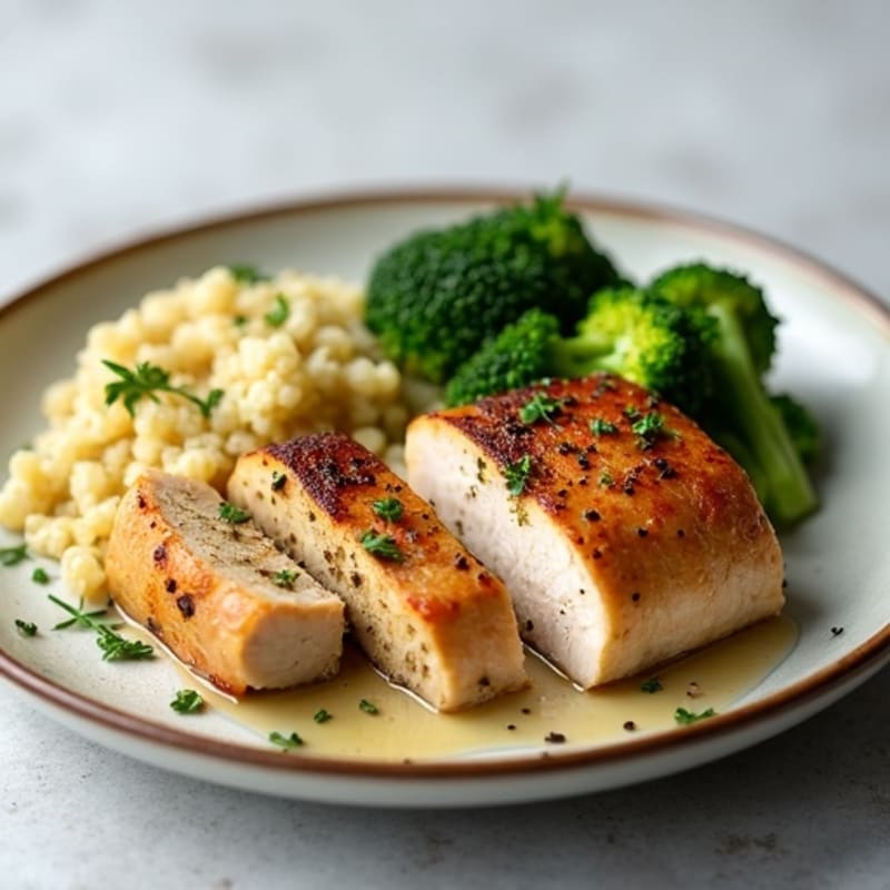 Herb-Roasted Turkey Tenderloin with Steamed Broccoli and Quinoa