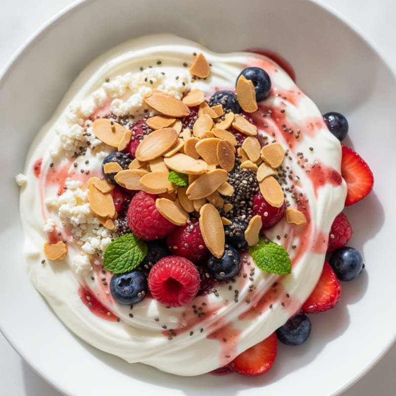 Greek Yogurt Protein Parfait with Mixed Berries and Almonds