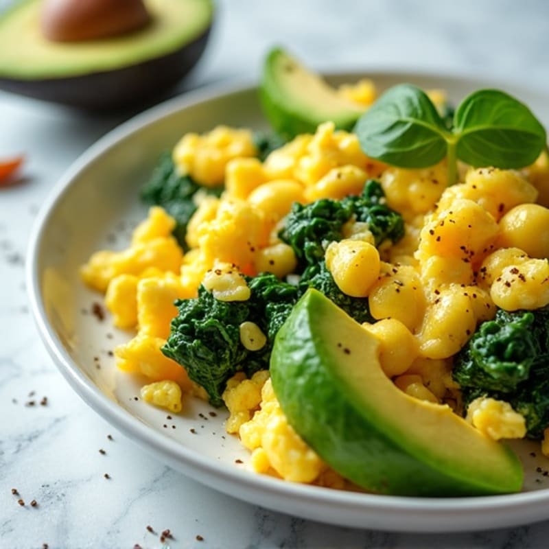 High-Protein Scrambled Eggs with Sautéed Spinach and Avocado