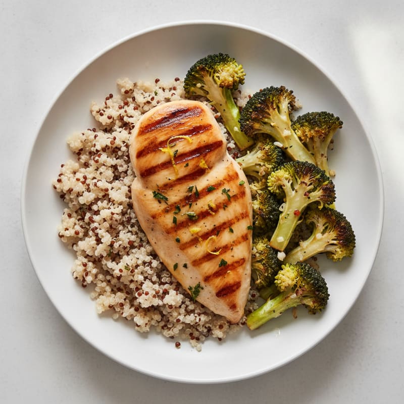 Grilled Chicken Breast with Quinoa and Roasted Broccoli