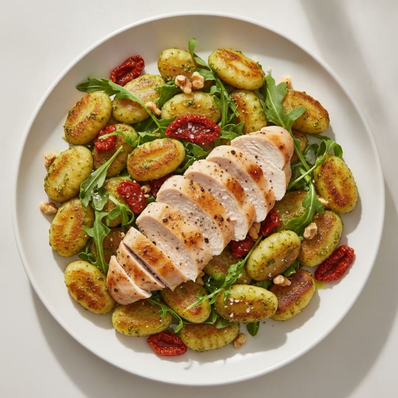 Gnocchi with Arugula Pesto and Sun-Dried Tomatoes