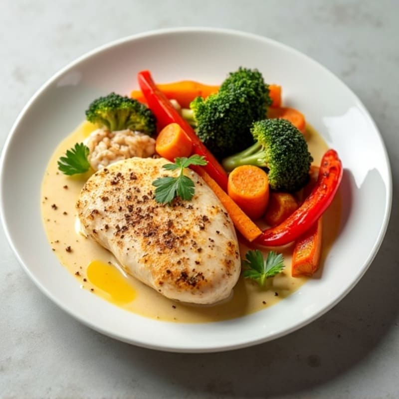Creamy Coconut Spiced Chicken with Roasted Vegetables