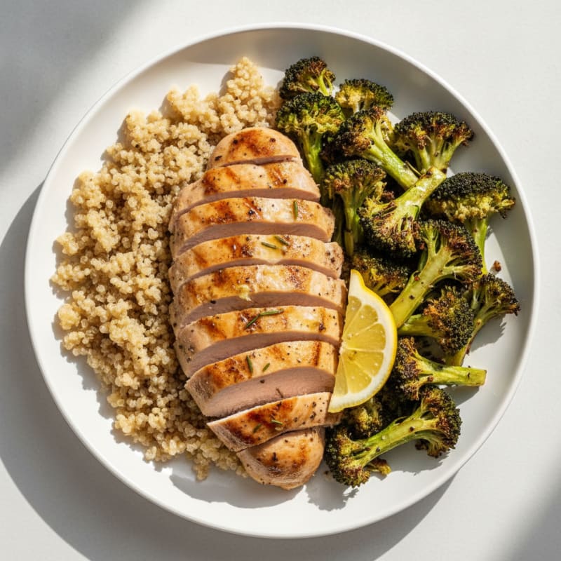 Grilled Turkey Breast with Roasted Broccoli and Quinoa