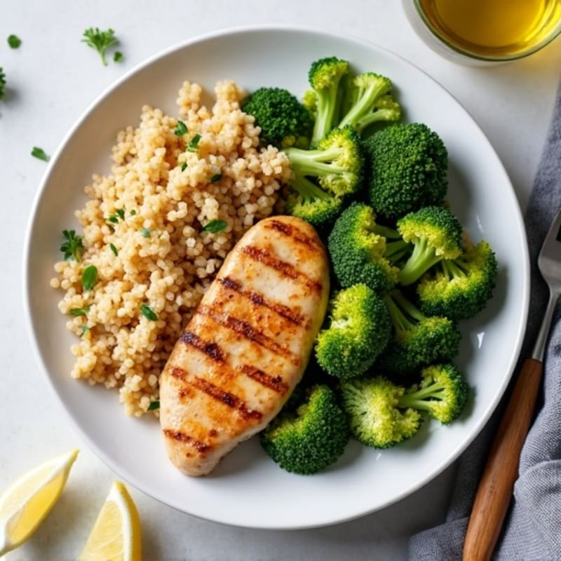 Grilled Chicken Breast with Quinoa and Roasted Broccoli