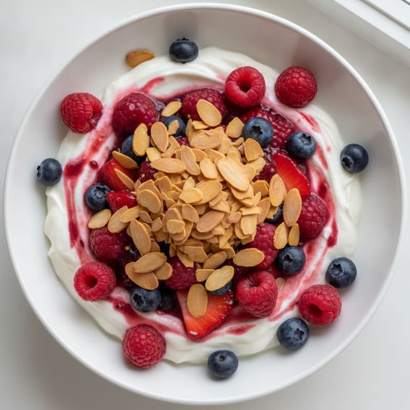 Greek Yogurt Protein Parfait with Mixed Berries and Almonds