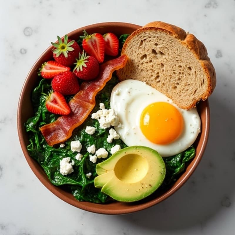 Crispy Turkey Bacon and Egg White Breakfast Bowl with Sautéed Spinach