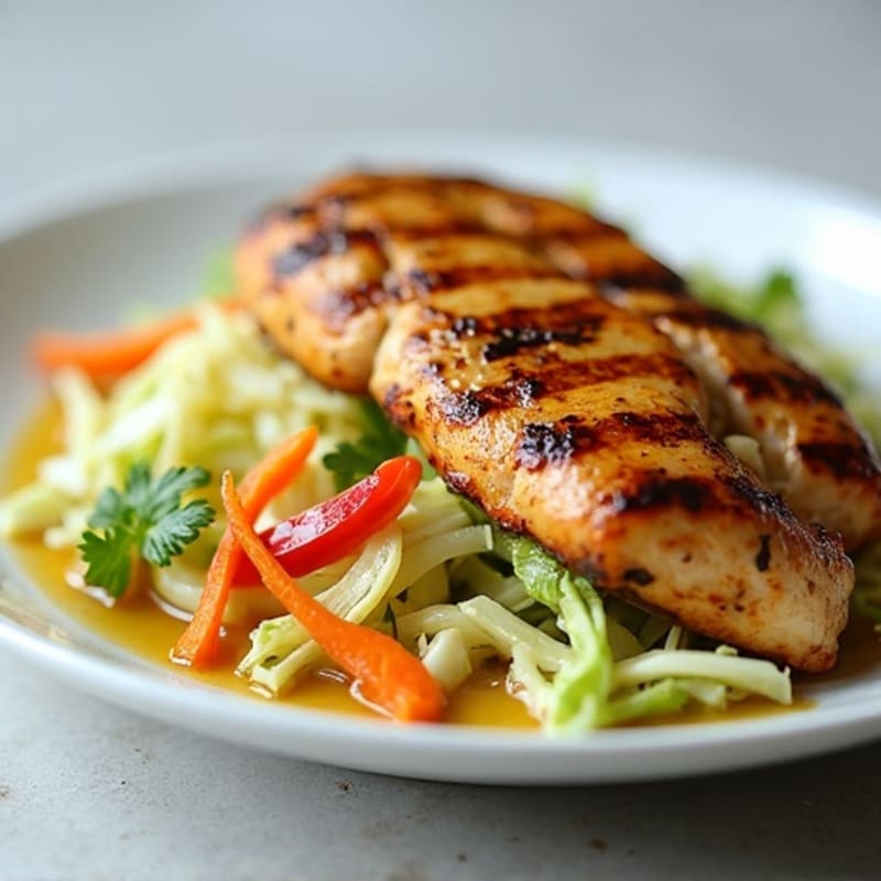 Grilled Chicken Breast with Crunchy Cabbage Slaw and Lemon Vinaigrette
