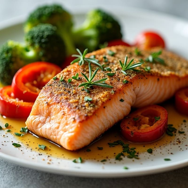 Herb-Crusted Pan Seared Salmon with Roasted Vegetables