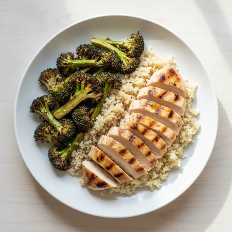 Grilled Chicken Breast with Quinoa and Roasted Broccoli