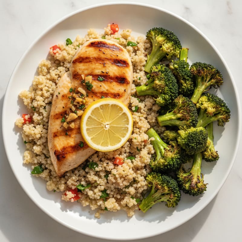 Grilled Chicken Breast with Roasted Broccoli and Quinoa