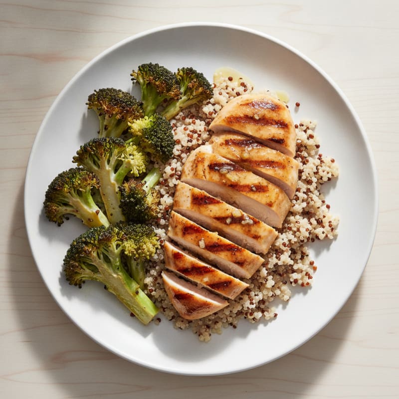 Grilled Chicken Breast with Quinoa and Roasted Broccoli