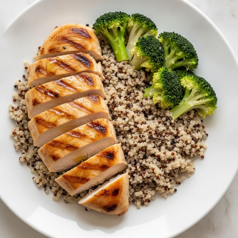Grilled Chicken Breast with Quinoa and Steamed Broccoli