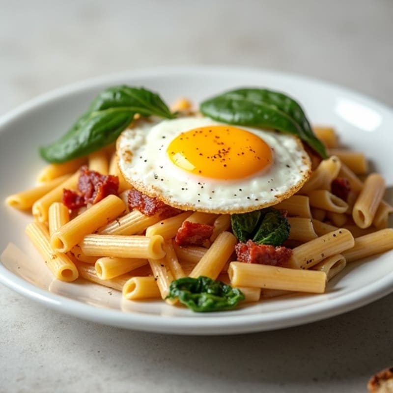 Creamy Egg and Crispy Turkey Bacon Whole Wheat Pasta