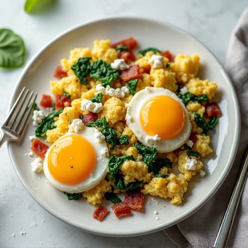 Egg White Scramble with Spinach and Turkey Bacon