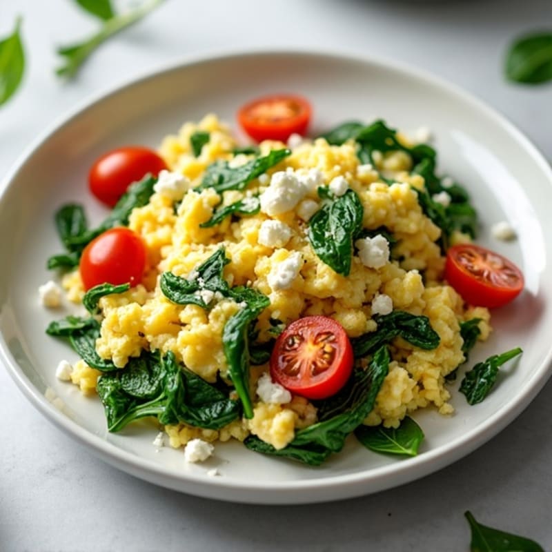 Fluffy Spinach Feta Egg White Scramble