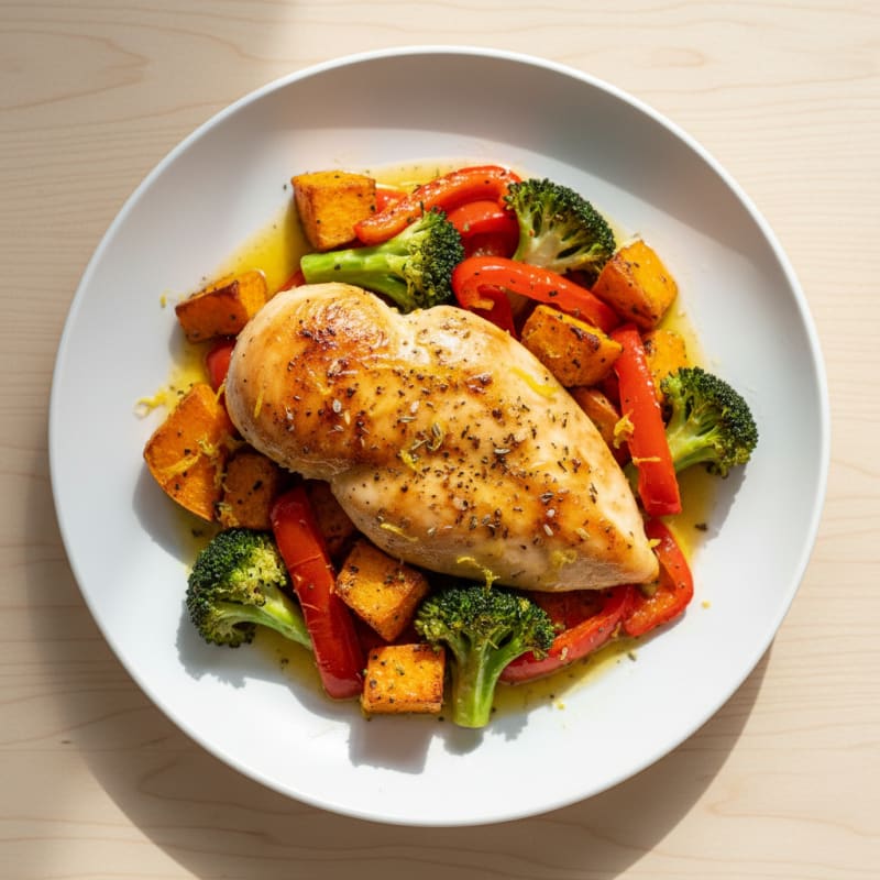 Lemon-Herb Baked Chicken with Rainbow Roasted Vegetables