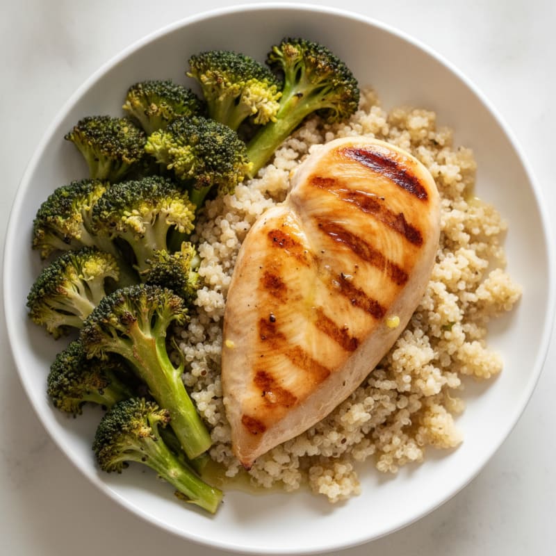 Grilled Chicken Breast with Quinoa and Roasted Broccoli