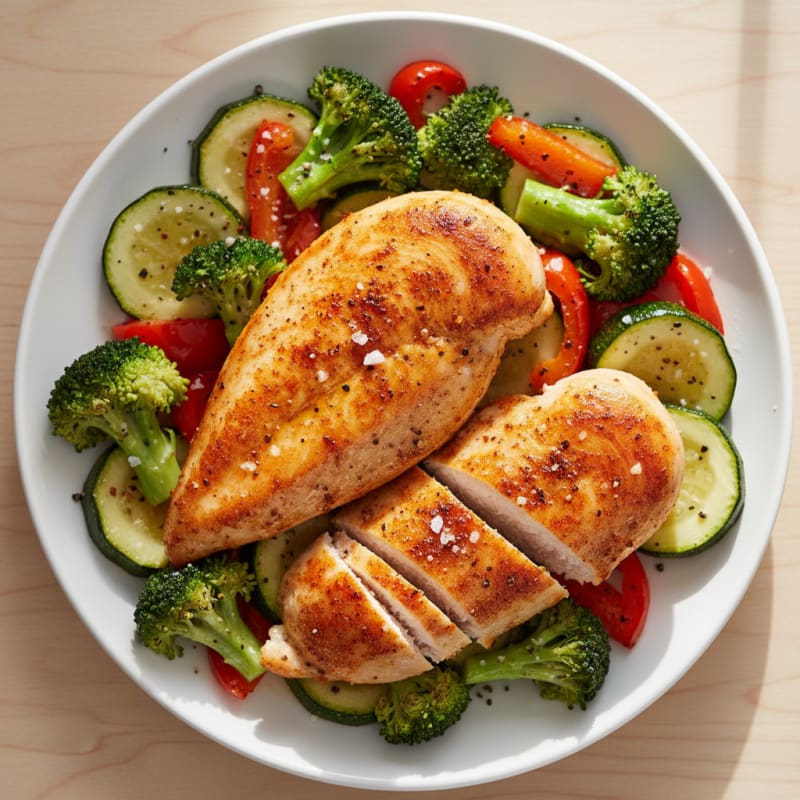 Pan-Seared Chicken Breasts with Roasted Vegetables