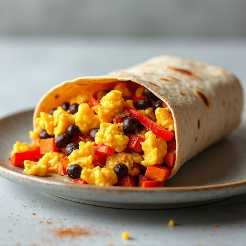 Hearty Scrambled Egg, Black Bean, and Sweet Potato Breakfast Burrito