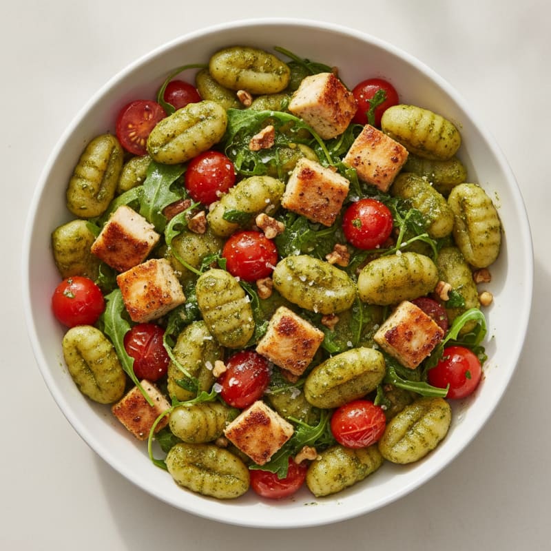 Gnocchi with Arugula Pesto and Cherry Tomatoes