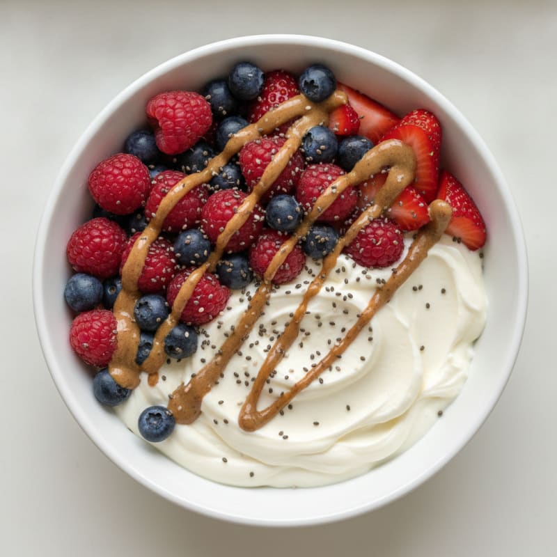 Greek Yogurt Protein Bowl with Mixed Berries and Almond Butter