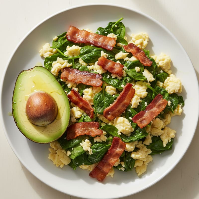 Crispy Turkey Bacon and Egg White Scramble with Spinach