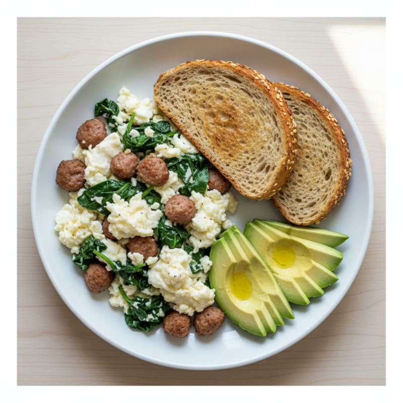 Egg White and Spinach Scramble with Turkey Sausage