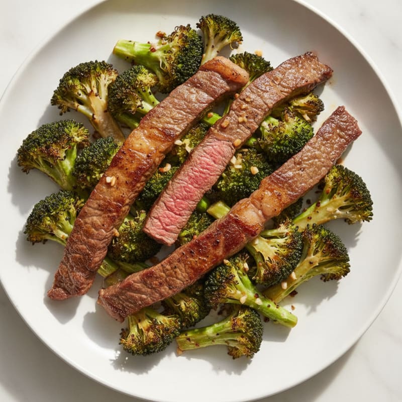Seared Lean Beef Strips with Roasted Broccoli