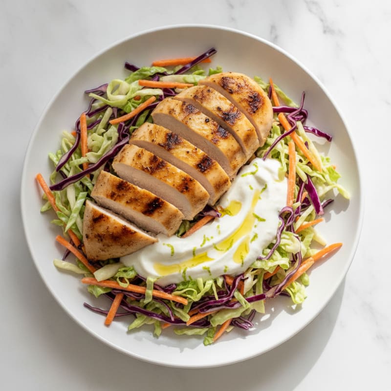 Grilled Chicken Breast with Crunchy Cabbage Slaw