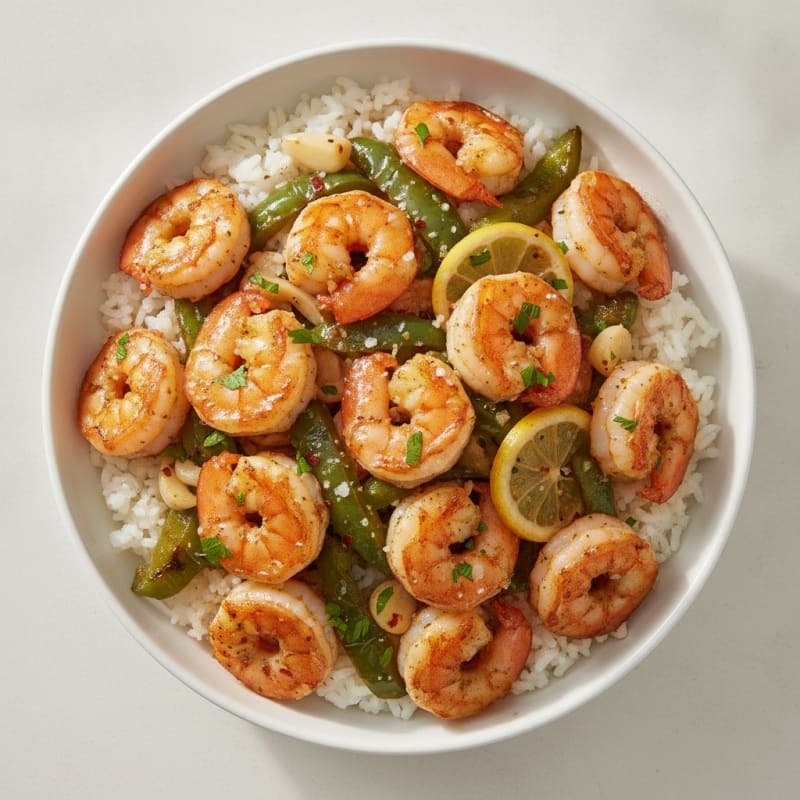 Garlic Shrimp with Roasted Green Peppers