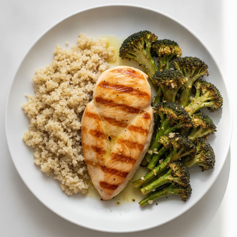 Grilled Chicken Breast with Quinoa and Roasted Broccoli