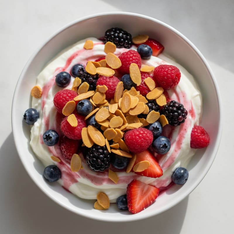 Greek Yogurt Protein Parfait with Mixed Berries and Almonds