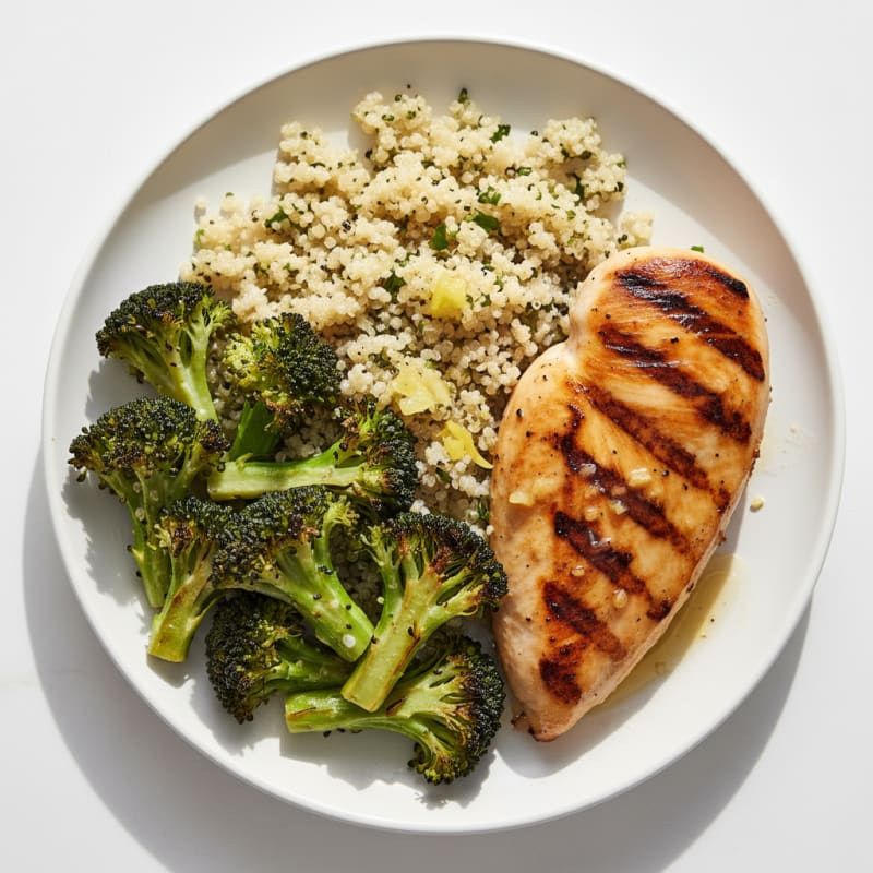 Grilled Chicken Breast with Quinoa and Roasted Broccoli
