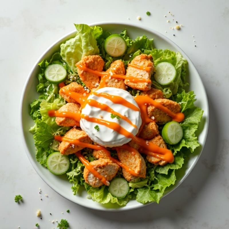 Buffalo Chicken Salad with Creamy Greek Yogurt Dressing and Crisp Romaine