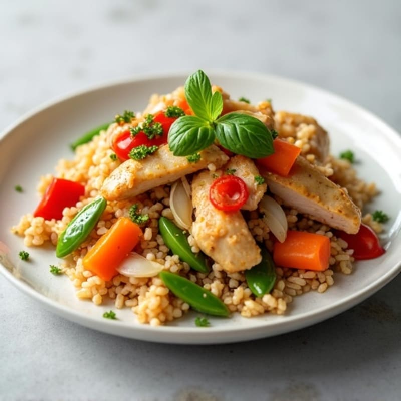 Healthy Chicken Stir-Fried Rice with Crisp Vegetables