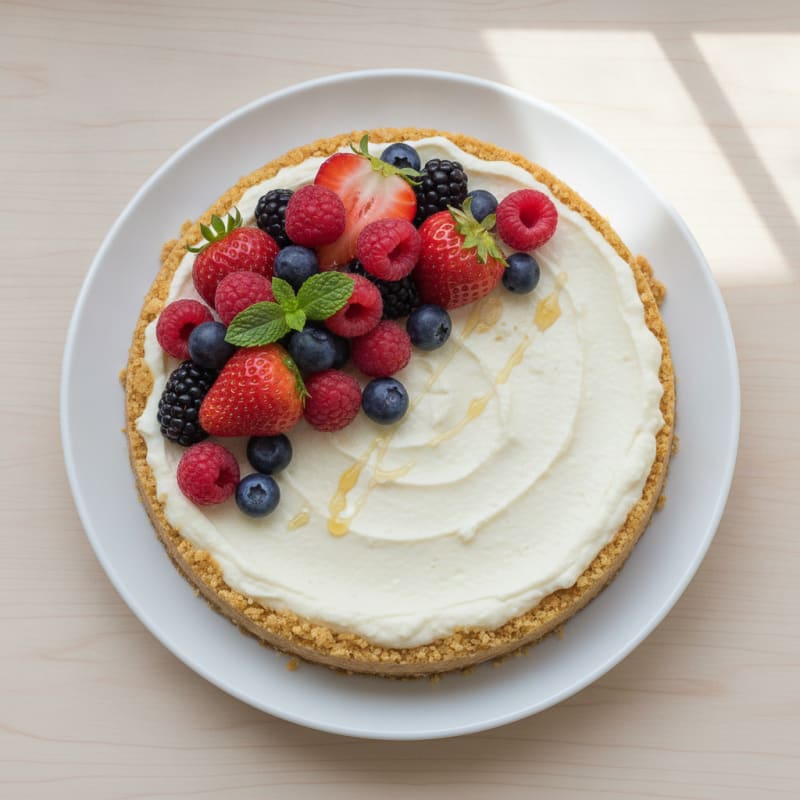 Silky Greek Yogurt Protein Cheesecake with Fresh Berries