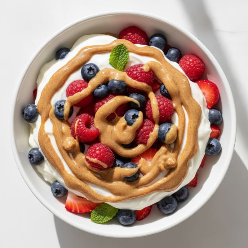 Greek Yogurt Protein Parfait with Mixed Berries and Almond Butter