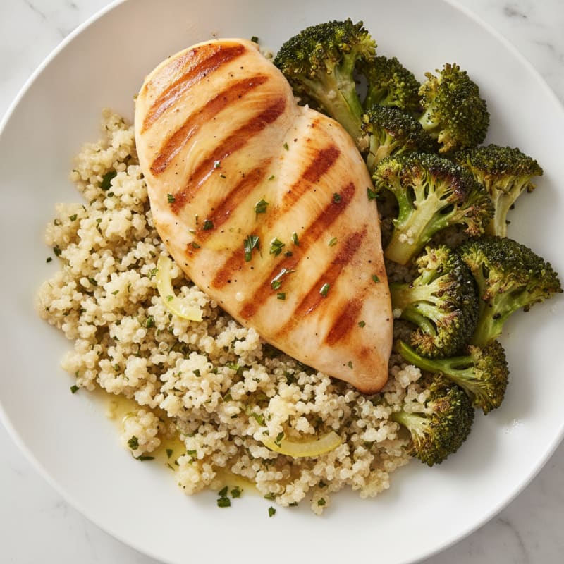 Grilled Chicken Breast with Quinoa and Roasted Broccoli