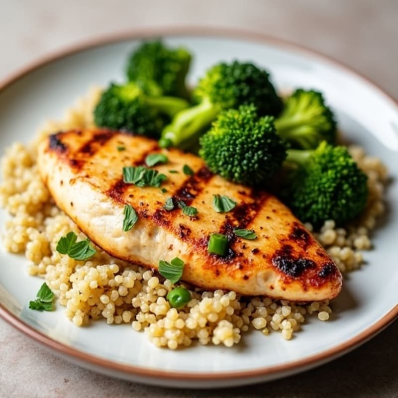 Grilled Chicken Breast with Quinoa and Roasted Broccoli